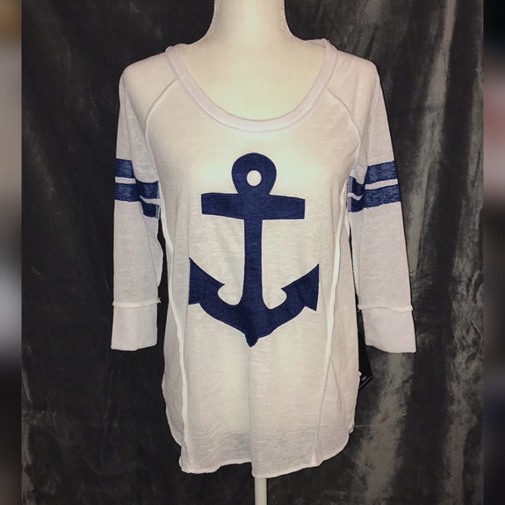 NWT Almost Famous | White & Navy Anchor Top | Sz M